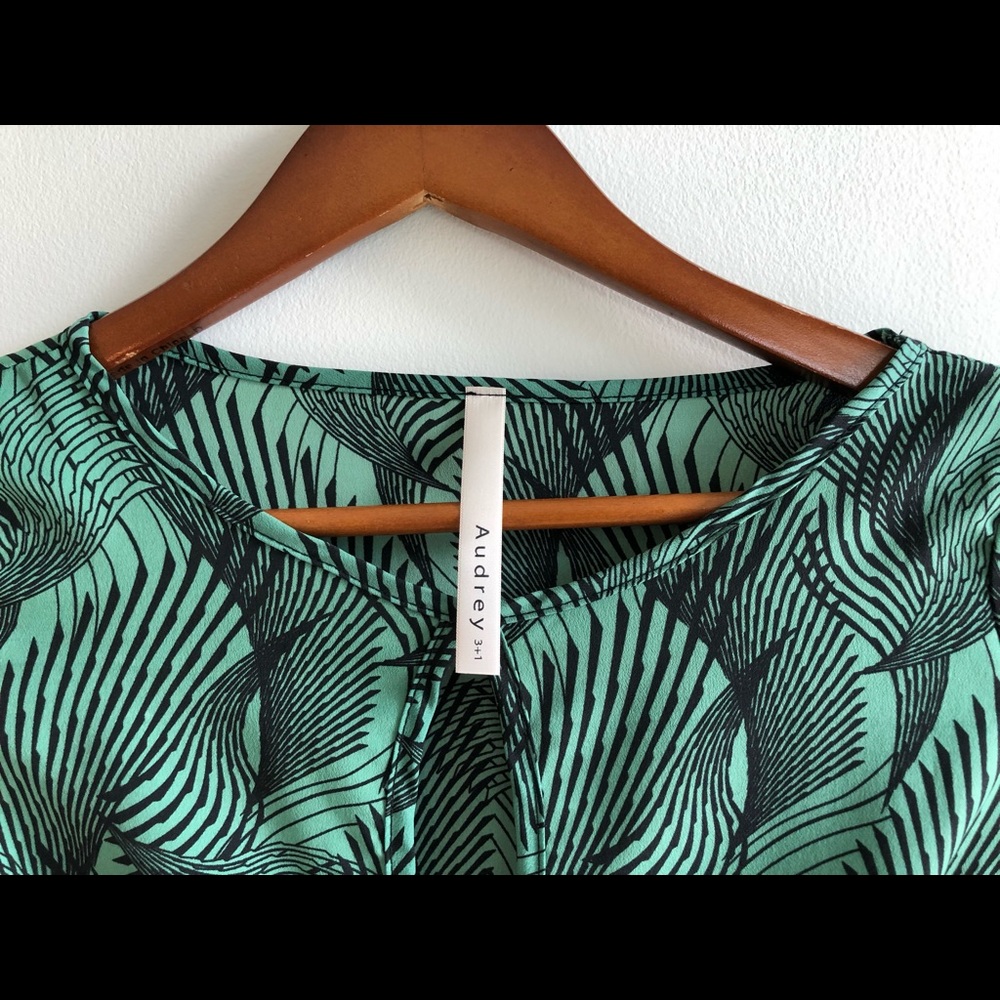 Audrey with pockets green geo feather print dress